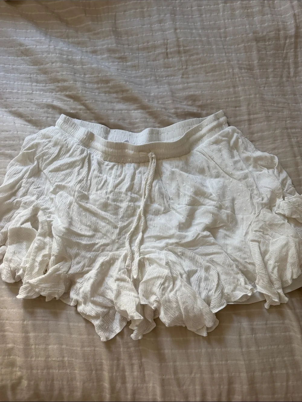 Lightweight White Ruffled Mini Skirt with Drawstring Waist